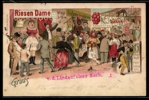 Künstler-AK Bruno Bürger & Ottillie Nr. 277: Die Riesen-Dame auf dem Volksfest