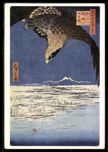 Künstler-AK sign. Ichiryusai Hiroshige: Ospray over the Bay of Yeddo, Japanische Kunst