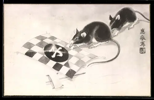 Künstler-AK Margaret Tempest: Zwei Ratten mit einem Drachen