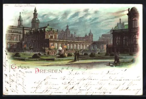 Lithographie Dresden, Zwinger mit Schloss