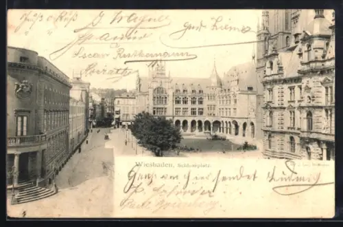 AK Wiesbaden, Partie am Schlossplatz