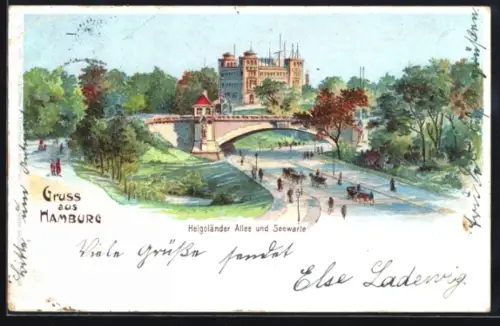 Lithographie Hamburg-St.Pauli, Helgoländer Allee und Seewarte
