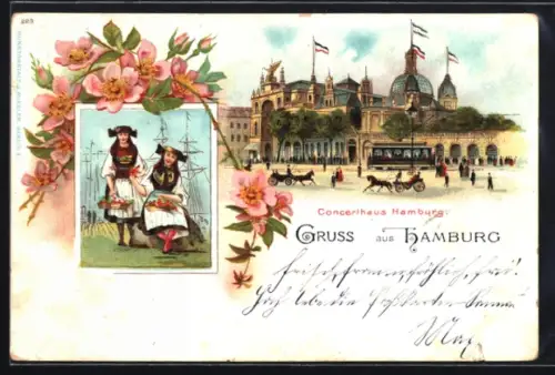 Lithographie Hamburg-St.Pauli, Partie am Concerthaus