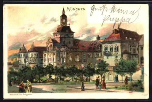 Lithographie München, Partie am Nationalmuseum