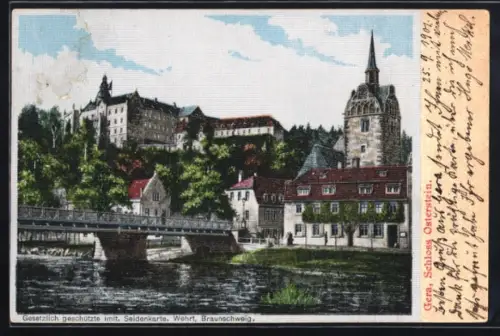 Seiden-Imitations-AK Gera, Schloss Osterstein
