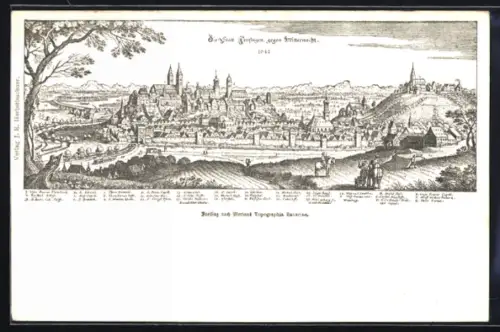 AK Freising, Ortsansicht gegen Mitternacht 1642, nach Merian