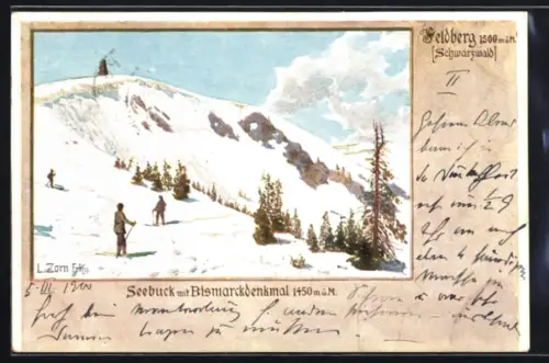 Lithographie Feldberg /Schwarzwald, Seebuck mit Bismarckdenkmal