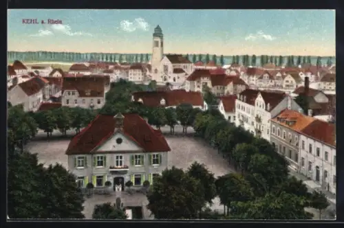 AK Kehl a. Rhein, Ortsansicht mit Kirche