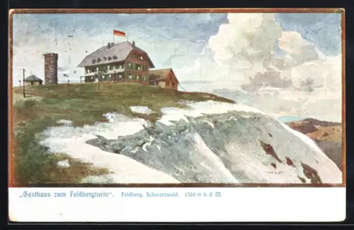 Lithographie Feldberg /Schwarzwald, Gasthaus zum Feldbergturm