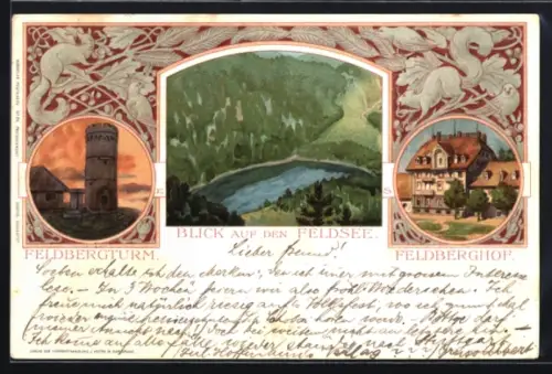 Lithographie Feldberg im Schwarzwald, Feldbergturm, Feldsee, Feldberghof