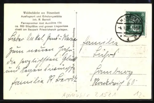 AK Aumühle, Waldschänke am Riesenbett, Inh. R. Berodt