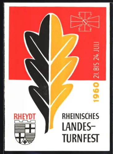 AK Rheydt, Rheinisches Landesturnfest 1960, Veranstaltungsplakat, Eichenblatt, Turnerkreuz