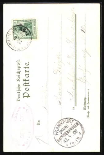 Lithographie Rheinstein, Gasthaus Schweizerhaus bei Burg Rheinstein