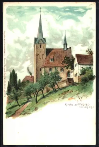 Lithographie Wahren bei Leipzig, Kirche zu Wahren