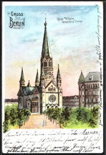 Lithographie Berlin-Charlottenburg, Kaiser-Wilhelm-Gedächtnis-Kirche