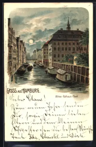 Lithographie Hamburg, Altes Rathaus-Fleet