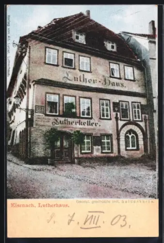 Seiden-Imitations-AK Eisenach, Lutherhaus