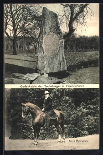 AK Friedrichsruh, Gedenkstein der Teutoburger, Fürst Bismarck auf Pferd