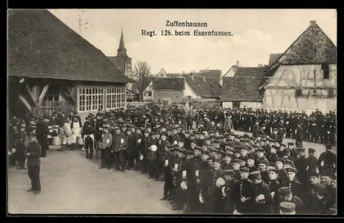 AK Zuffenhausen, Regiment 126 in Uniform beim Essenfassen