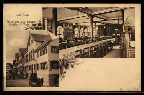 AK Feuerbach, Gasthaus zur Krone, Innenansicht