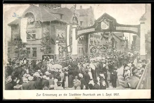 AK Feuerbach, Menschenmenge bei der Stadtfeier im September 1907