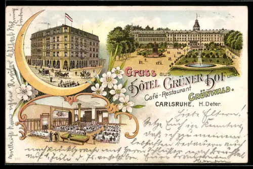 Lithographie Karlsruhe-Grünwald, Cafe-Restaurant Hotel Grüner Hof