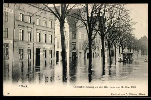 AK Lübeck, Überschwemmte Strasse an der Obertrave 1904