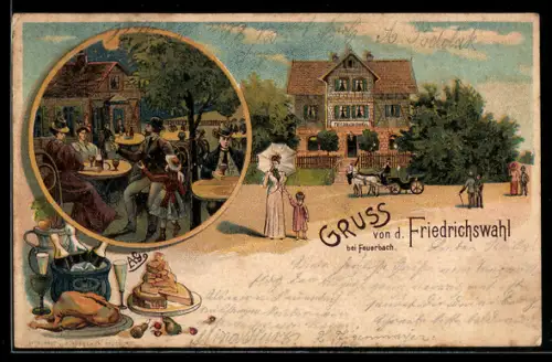 Lithographie Feuerbach /Stuttgart, Gasthaus zur Friedrichswahl