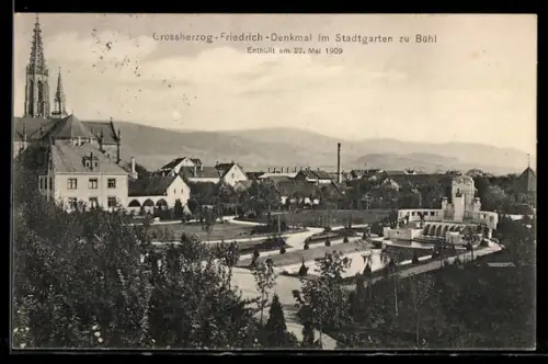 AK Bühl, Grossherzog-Friedrich-Denkmal im Stadtgarten, enthüllt 1909
