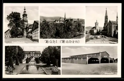 AK Bühl /Baden, Kappelwindeck, Rathaus, Kirche und Kriegerdenkmal, Stadtgarten, Obstmarkt