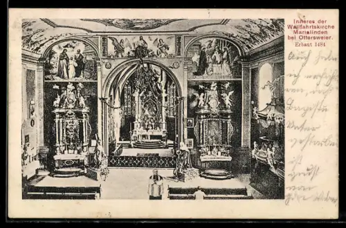 AK Ottersweier, Inneres der Wallfahrtskirche Marialinden, erbaut 1481