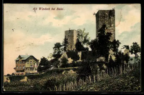 AK Alt-Windeck bei Bühl, Burgruine, Aussichtshaus