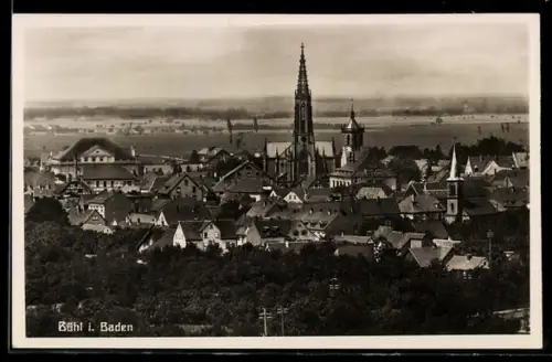 AK Bühl i. Baden, Stadtansicht mit Kirche und Stadtturm