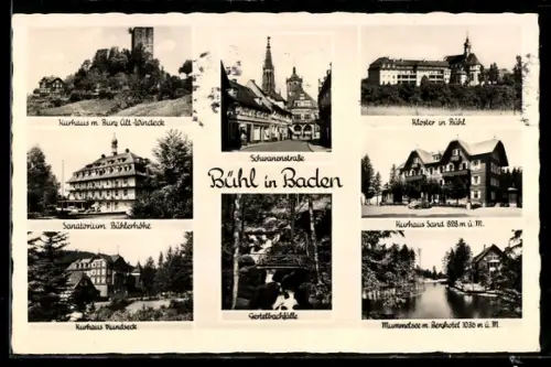 AK Bühl in Baden, Kurhaus mit Burg Alt-Windeck, Kloster, Kurhaus Hundseck