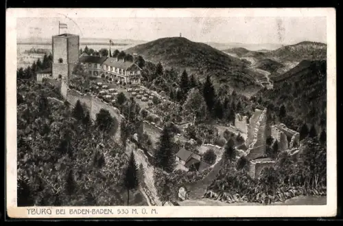 AK Baden-Baden, Yburg Ruine, Aussicht, Gasthaus