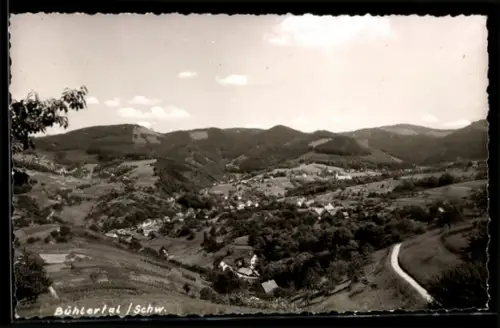 AK Bühlertal /Schw., Panoramaansicht des Tals und umliegender Berge