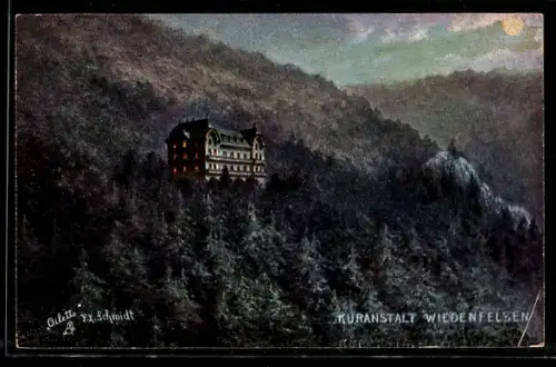 AK Wiedenfelsen, Kuranstalt Wiedenfelsen bei Nacht