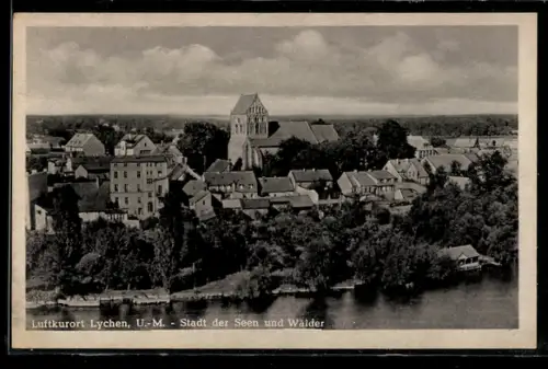 AK Lychen /U.-M., Ortsansicht mit Flusspartie