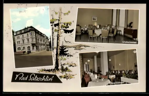 AK Bad Salzschlirf, Hotel Kaiserhof, Inh. A. Egenberger, Haus der Standesbeamten, Clubzimmer, Speisesaal