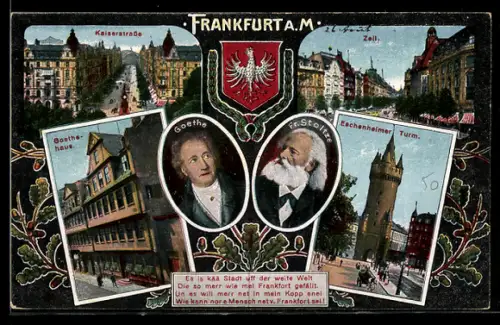 AK Frankfurt a. M., Kaiserstrasse, Goethehaus, Eschenheimer Turm