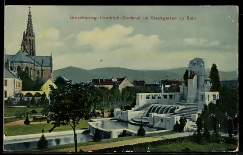 AK Bühl, Grossherzog-Friedrich-Denkmal im Stadtgarten