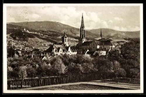 AK Bühl in Baden, Ortsansicht mit Kirche