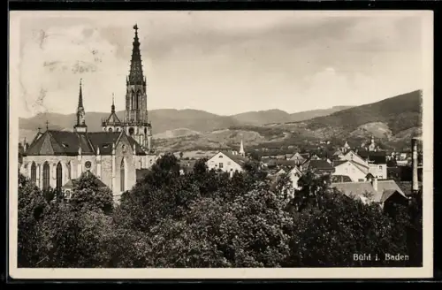 AK Bühl i. Baden, Ortsansicht mit Kirche