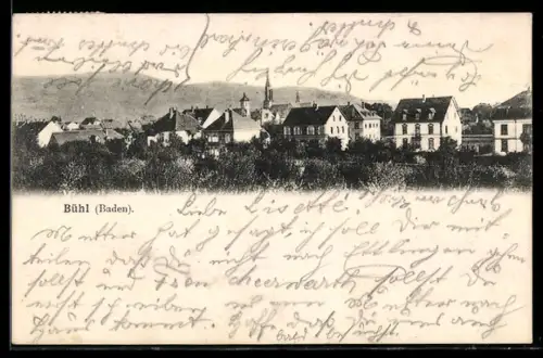 AK Bühl /Baden, Ortsansicht mit Kirche und Wohnhäusern