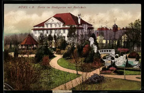 AK Bühl i. B., Stadtgarten mit Realschule