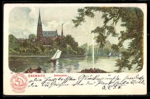 Lithographie Chemnitz, Partie am Schlossteich