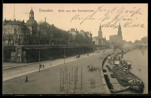 AK Dresden, Blick von der Carolabrücke