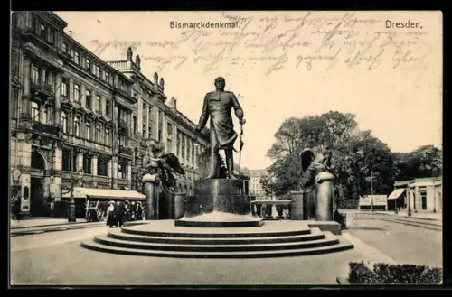 AK Dresden, Blick zum Bismarckdenkmal