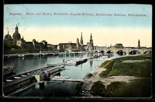 AK Dresden, König Friedrich August-Brücke, Hofkirche, Schloss, Ständehaus