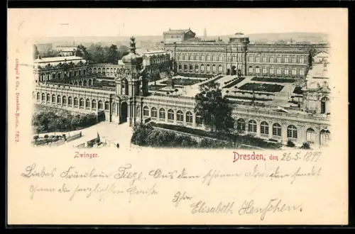 AK Dresden, Zwinger aus der Vogelschau